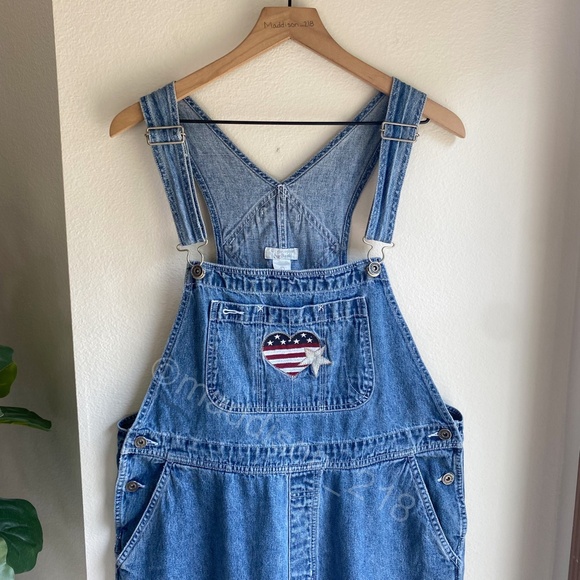Vintage Overalls size Large women’s Embroidered American Flag Straight Leg L - Picture 2 of 12